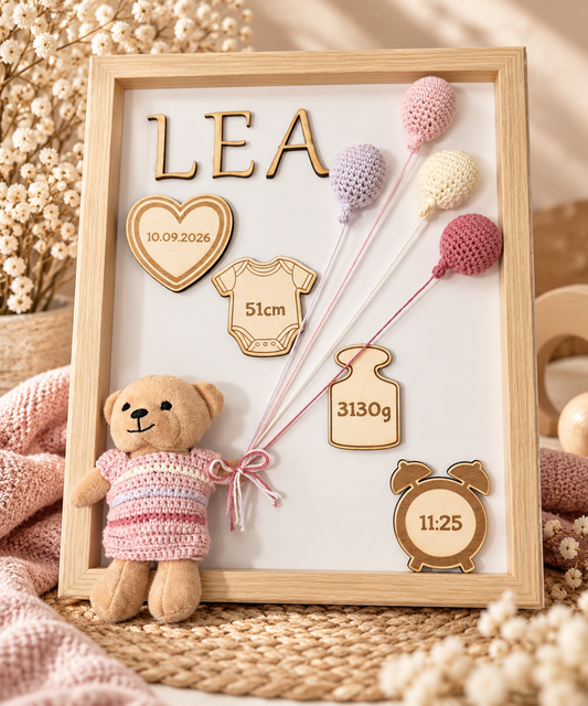Personalisierter Baby Erinnerungsrahmen – Geburtsdaten & Name | 40 × 50 cm