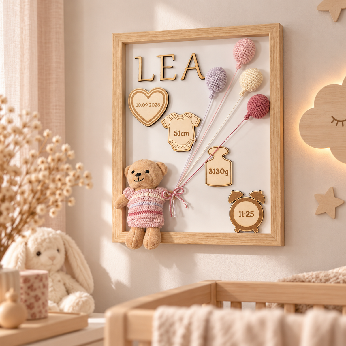 Personalisierter Baby Erinnerungsrahmen – Geburtsdaten & Name | 40 × 50 cm