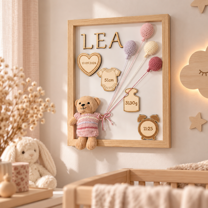 Personalisierter Baby Erinnerungsrahmen – Geburtsdaten & Name | 40 × 50 cm