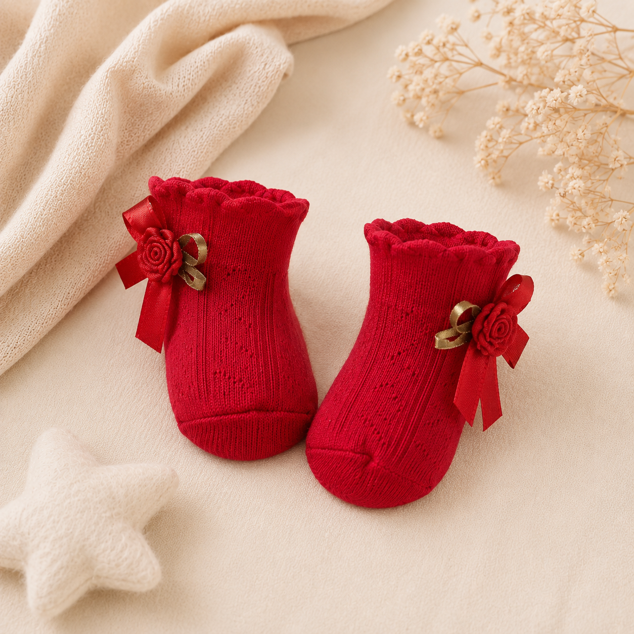 Babysocken Rosen Schleifen
