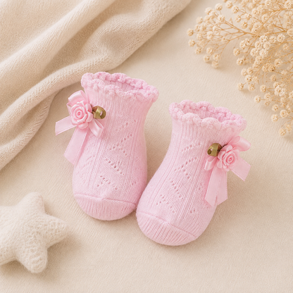 Babysocken Rosen Schleifen
