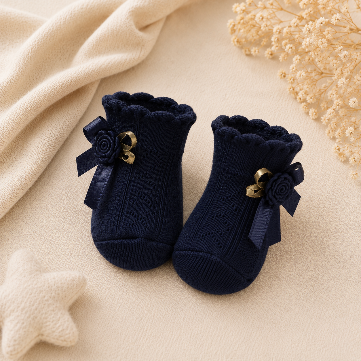 Babysocken Rosen Schleifen