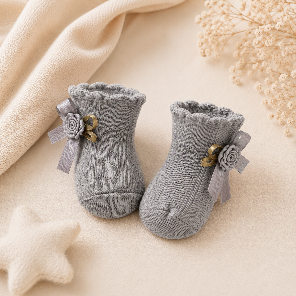 Babysocken Rosen Schleifen