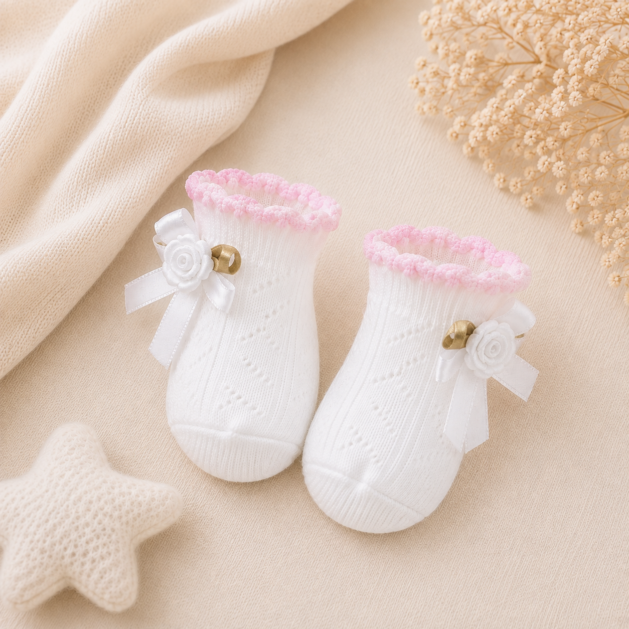 Babysocken Rosen Schleifen