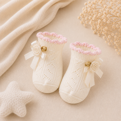 Babysocken Rosen Schleifen