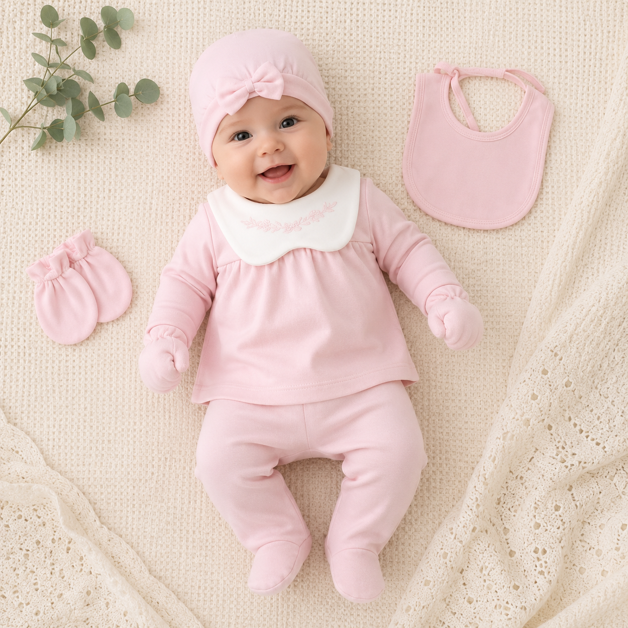Erstlingsset Rosa Kragen