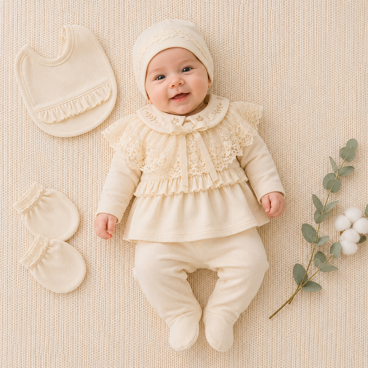 Erstlingsset Creme Spitze