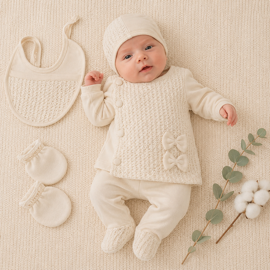 Erstlingsset Creme Schleife