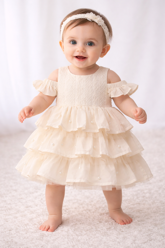 Baby Mädchen Kleid mit Volants Perlen