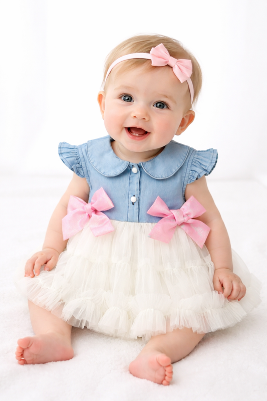 Baby Mädchen Kleid mit Tüllrock & Schleifen-Details