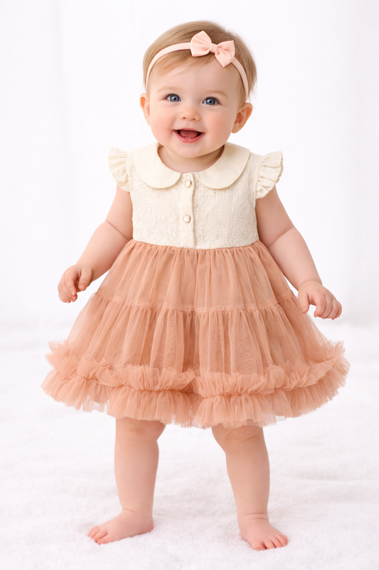Baby Mädchen Kleid Tüll Beige