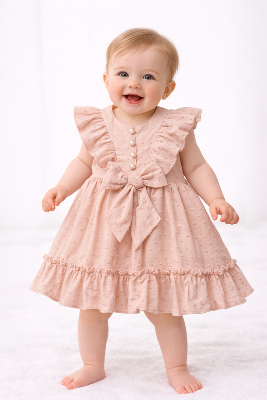 Baby Kleid Rüschen Schleife Beige