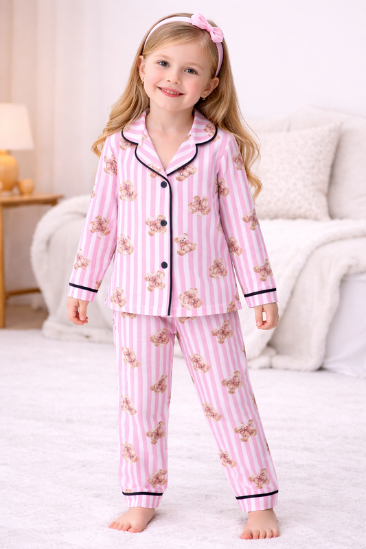 Kinder Pyjama Set Teddy Pink (86–116) | 100% Baumwolle