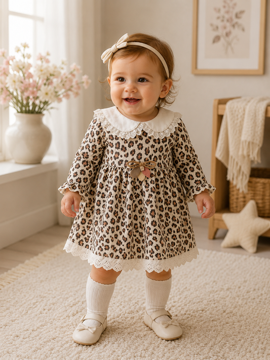 Baby Kleid – Leopardenmuster aus Musselin, 100% Baumwolle