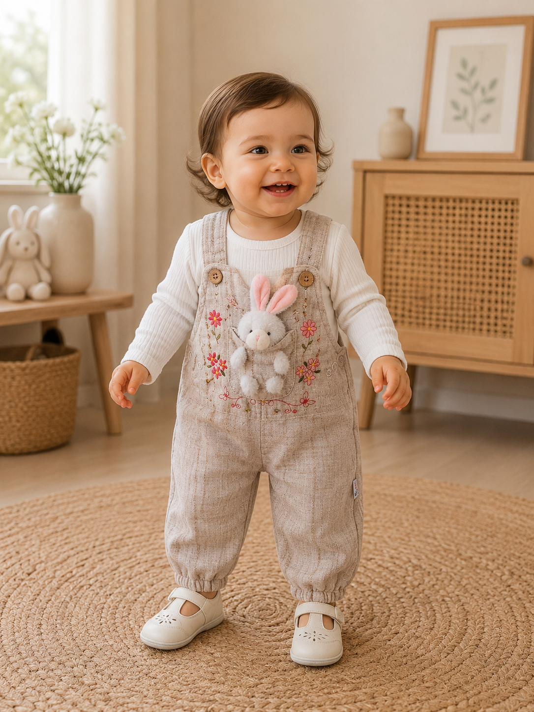 2-teiliges Baby Mädchen Outfit – Langarmshirt & Latzhose mit Häschen
