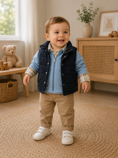 4-teiliges Baby Jungen Outfit – Hemd, Oberteil, Weste & Hose