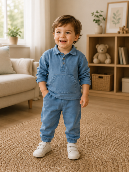 2-teiliges Outfit für Babyjungen – Langarmshirt & Hose | Blau