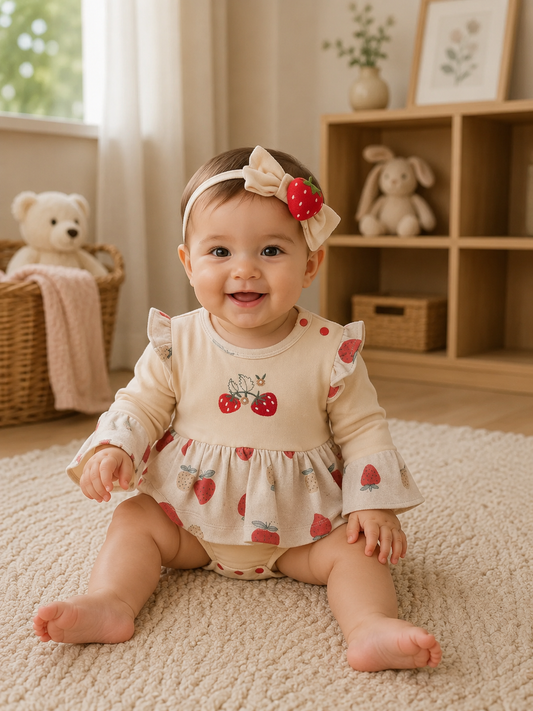 Süßes Erdbeer-Set für Babymädchen 🍓 Bodykleid mit Haarband