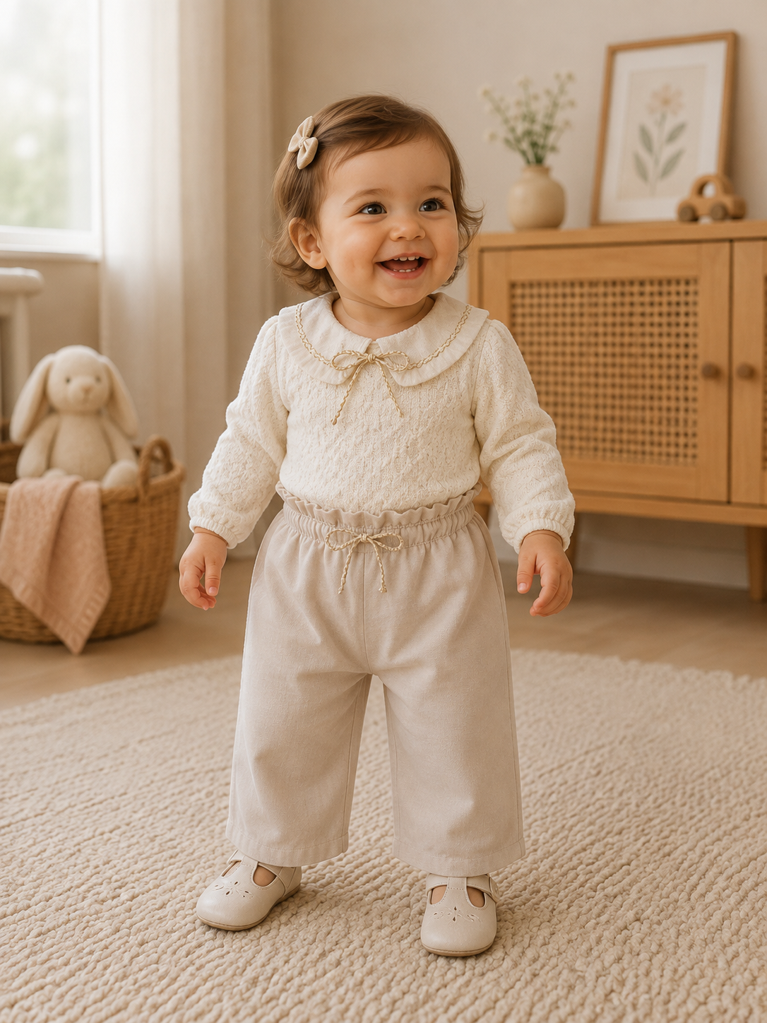 Elegantes 2-teiliges Set für Babymädchen | Body & Hose in Creme