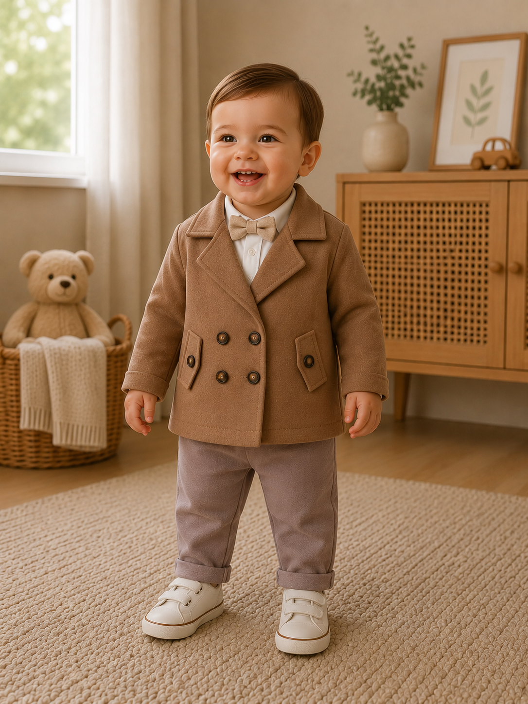 Elegantes Baby Jungen 3-teiliges Set mit Jacke, Hose & weißem Langarmshirt