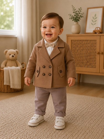 Elegantes Baby Jungen 3-teiliges Set mit Jacke, Hose & weißem Langarmshirt