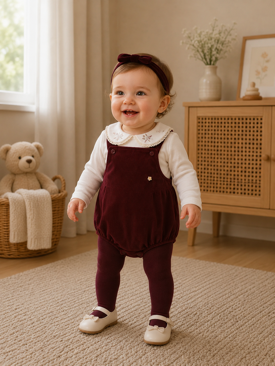 Baby Mädchen Outfit Set 🍒 | 4-teilig | Body, Shirt, Strumpfhose & Haarband