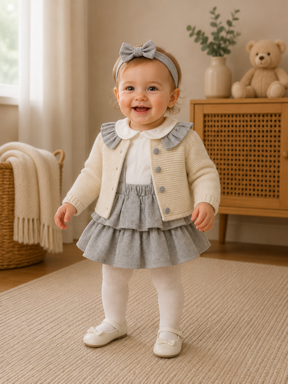 Baby Mädchen 4-teiliges Set Grau Creme | Nipperland