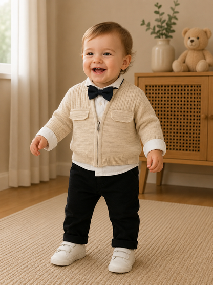 4-teiliges festliches Outfit für Babyjungs – Hose, Hemd, Weste & Fliege 👶🎀