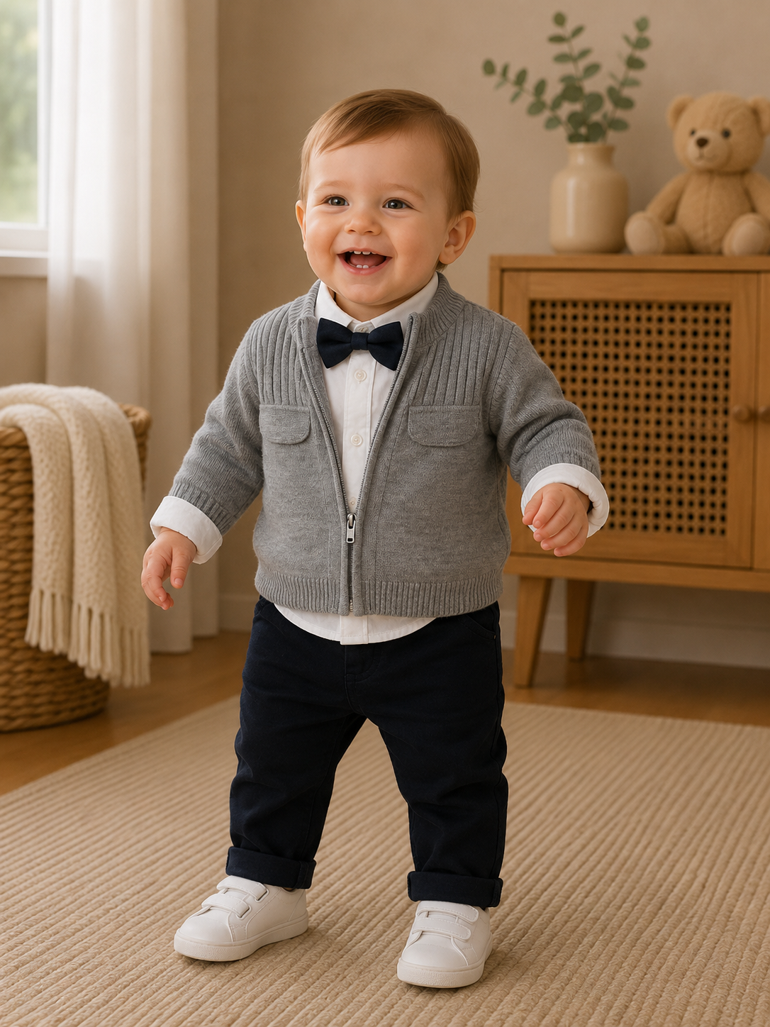 4-teiliges festliches Outfit für Babyjungs – Hose, Hemd, Weste & Fliege 👶🎀