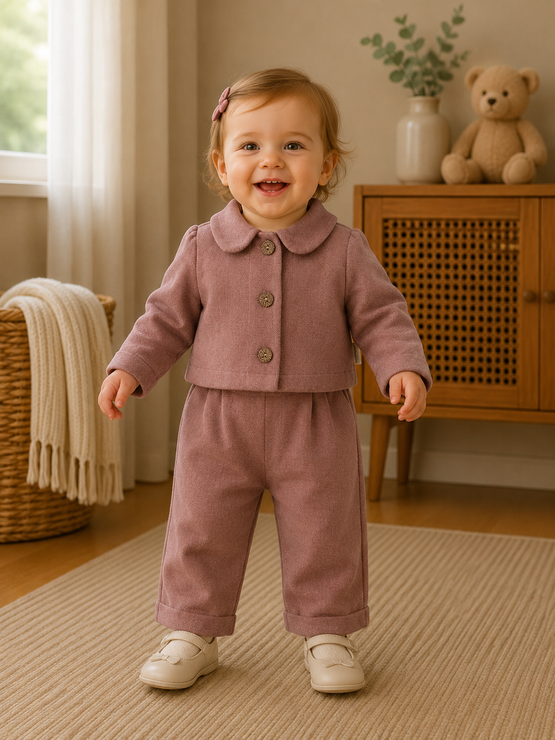 Baby Mädchen Zweiteiler – Elegantes Set mit Jacke & Hose in Altrosa