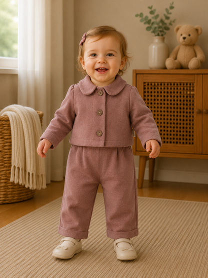 Baby Mädchen Zweiteiler – Elegantes Set mit Jacke & Hose in Altrosa