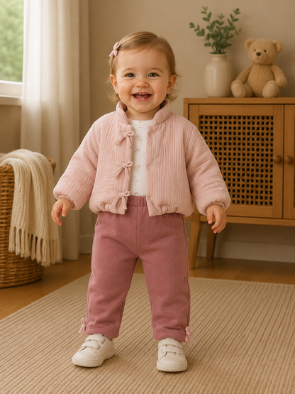 3-teiliges Baby Mädchen Set mit Jacke, LOVE-Shirt & Hose – Altrosa