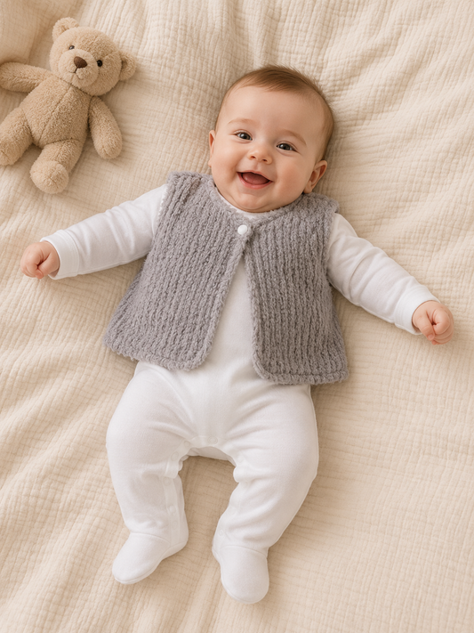 Baby Strampler mit weicher Strickweste – Grau & Weiß | Kuscheliges 2-tlg. Set