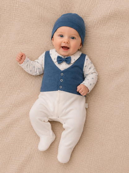 Baby Jungen Strampler mit Mütze | Elegantes 2-teiliges Set