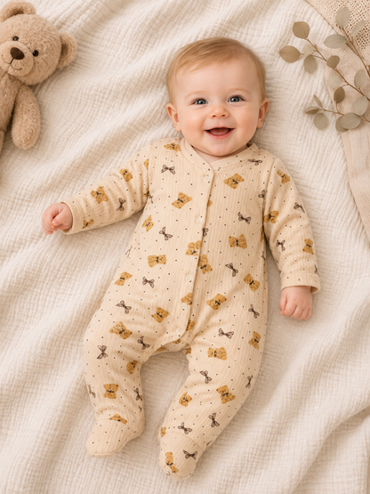 Süßer Babystrampler für Mädchen – mit Füßchen & Bärchenmotiv 🧸💕