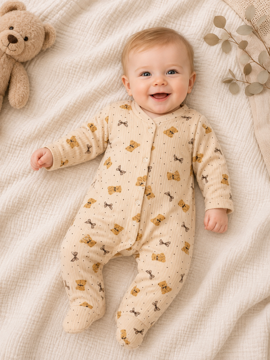 Süßer Babystrampler für Mädchen – mit Füßchen & Bärchenmotiv 🧸💕