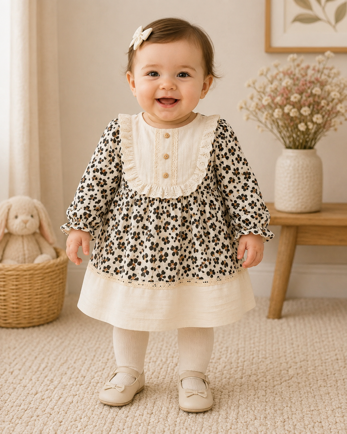 Baby Kleid langarm mit zarten Spitzen-Details
