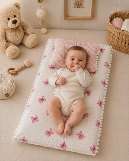 Wickelunterlage Musselin Teddybär Rosa