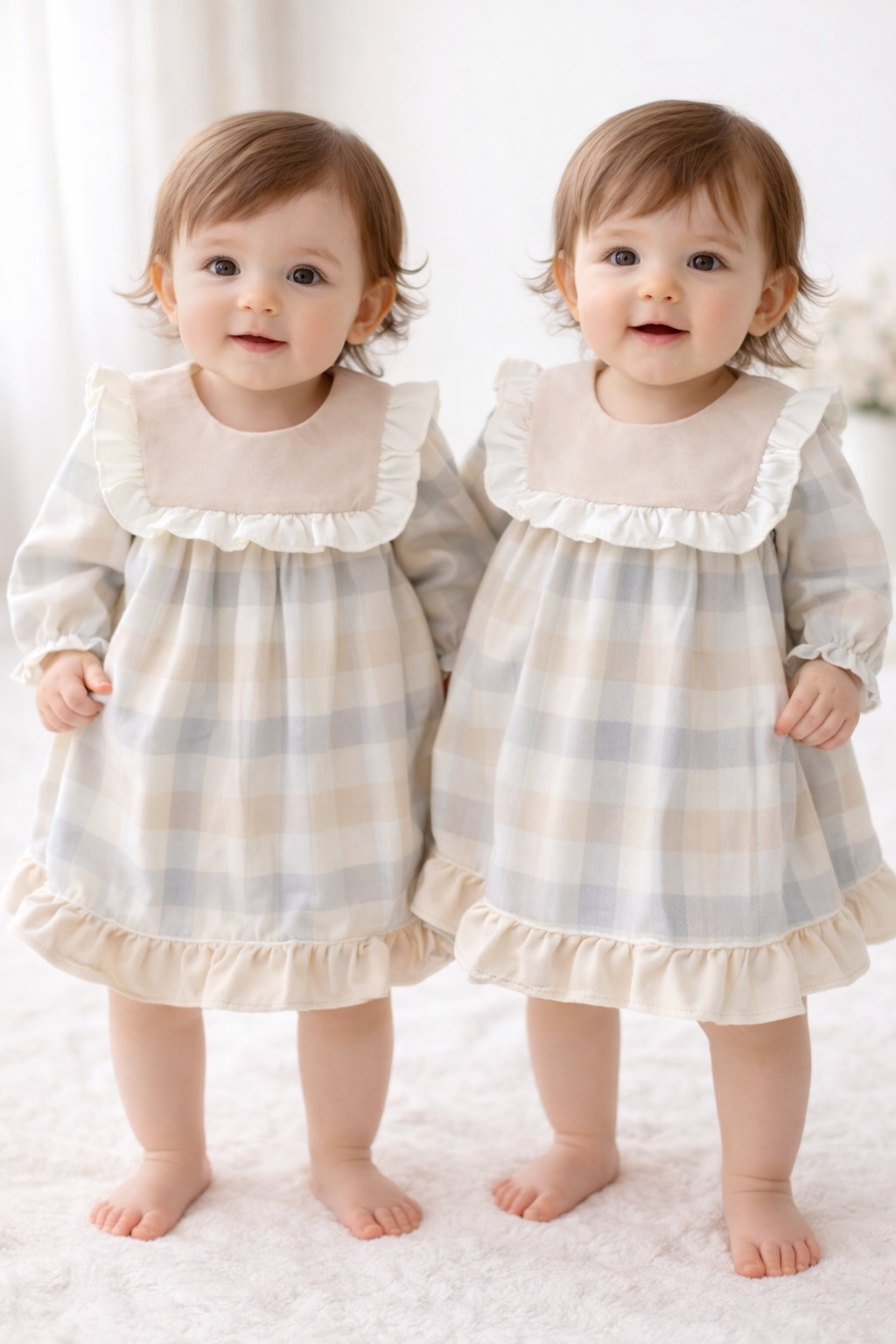Süßes Babykleid für Mädchen mit Rüschen & Karomuster – Langarmkleid
