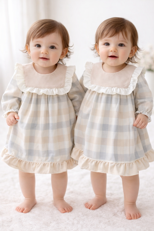 Süßes Babykleid für Mädchen mit Rüschen & Karomuster – Langarmkleid