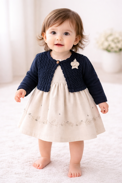 Elegantes Baby Mädchen Kleid mit Strickweste – 2-teiliges Set