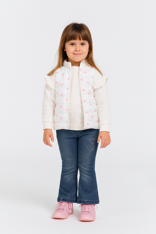 Mädchen 3-teiliges Set – Weste, Langarmshirt & Jeanshose | Stylisch & bequem