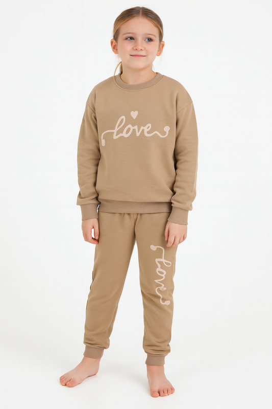 Mädchen Jogginganzug „Love“ – 2-teilig, Beige, 9–12 Jahre