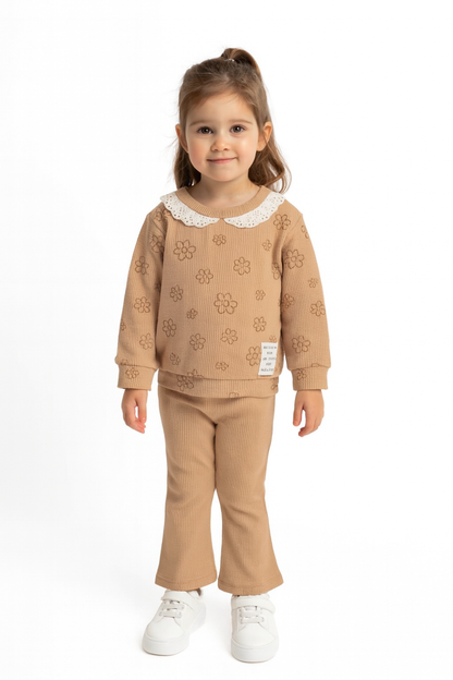 Mädchen 2-teiliges Outfit aus 100 % Baumwolle – Pullover mit Blümchen & Hose
