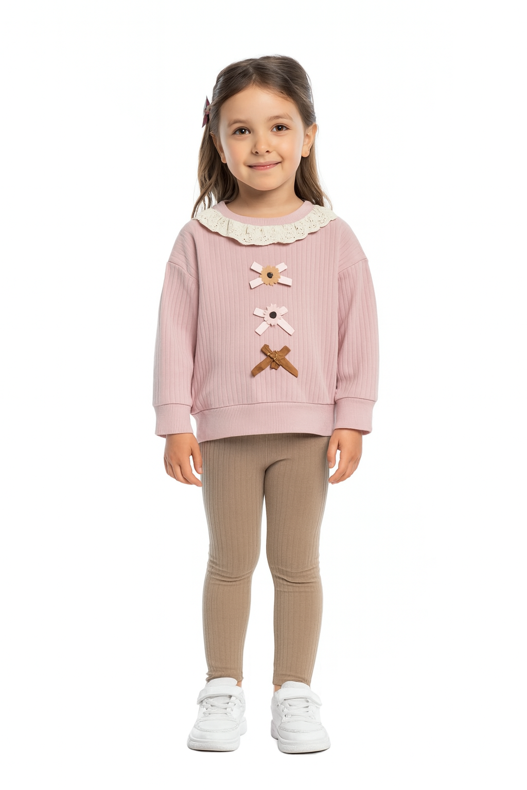 2-teiliges Mädchen Outfit aus Baumwolle – Langarmshirt mit Schleifen & Leggings