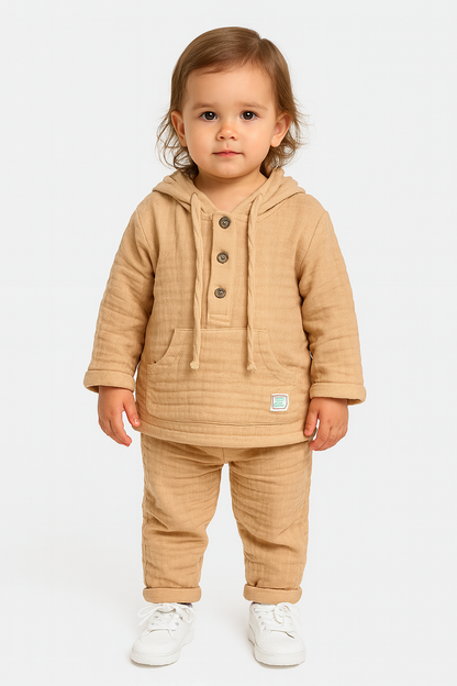 2-teiliges Kinder Outfit – Kapuzenpullover & Hose aus Musselin