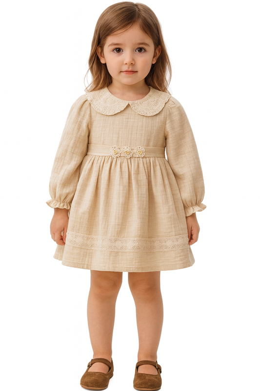 Mädchen Kleid – Festliches Musselin Kleid mit Spitze & Blumen-Deko (2–5 Jahre)