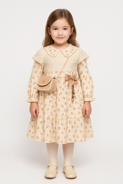 Verspielt & Elegant Mädchen  Kleid mit Tasche  | Größe 2–5 Jahre