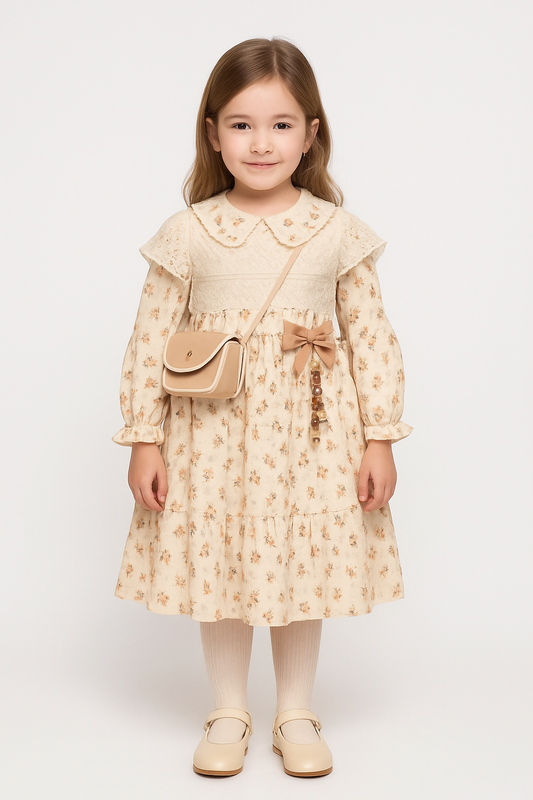 Verspielt & Elegant Mädchen  Kleid mit Tasche  | Größe 2–5 Jahre