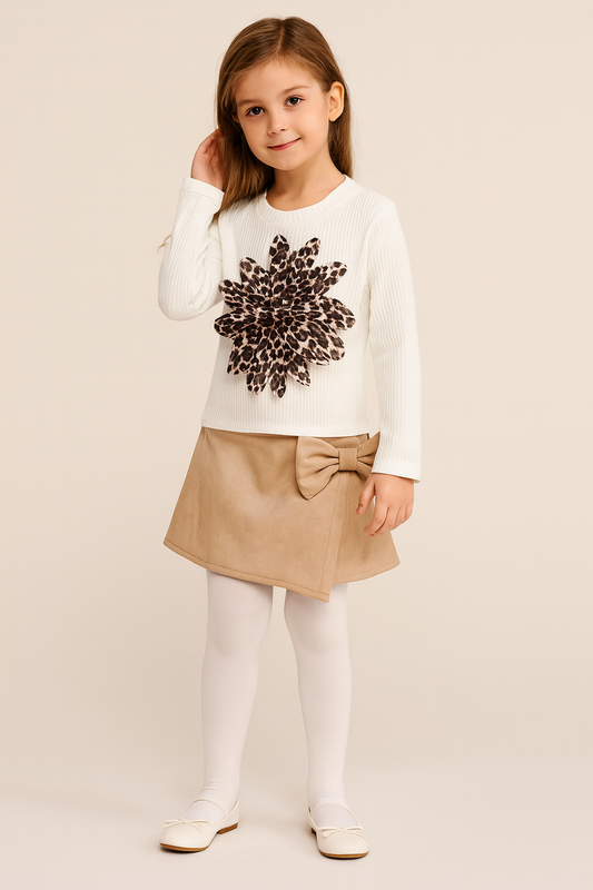 Mädchen Outfit 2-teilig – Langarmshirt & Shorts mit Schleife